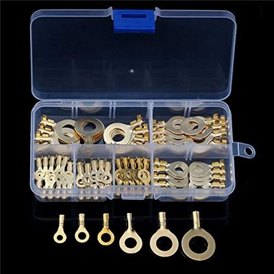 Davitu YT Non-insulated Ring Cable Lugs 150pcs Assorted Ring Eyes 3.2-10.2mm Wire Cable Connectors Brass Terminals Assortment Kit