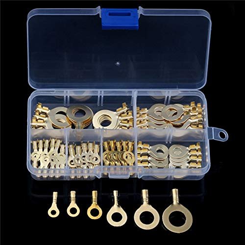Davitu YT Non-insulated Ring Cable Lugs 150pcs Assorted Ring Eyes 3.2-10.2mm Wire Cable Connectors Brass Terminals Assortment Kit