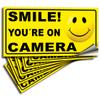 iSYFIX Smile You're On Camera Reflective Stickers for Home - 6 Pack 4x2 Inch - UV, Weather, Scratch, Fade Resistance, Security Camera Sign for Home, Business, CCTV view 1