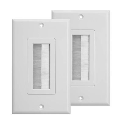 TENINYU 1-Gang Wall Plate (2 Pack), Brush Style Opening Passthrough Low Voltage Cable Plate in-Wall Installation for Speaker Wires, Coaxial Cables, HDMI Cables, or Network/Phone Cables(2 Pack)