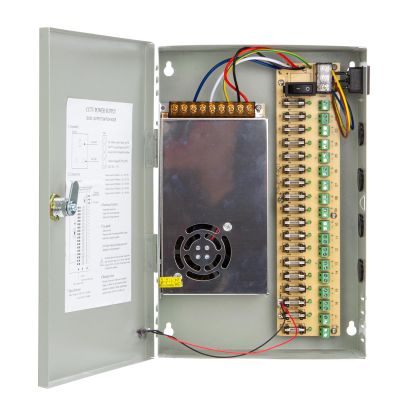 Xenocam 18 Channel Port 12V DC 20 Amp Amper with Glass Tube Fuse Distributed Power Supply Box for CCTV DVR Security System and Camera or Cameras