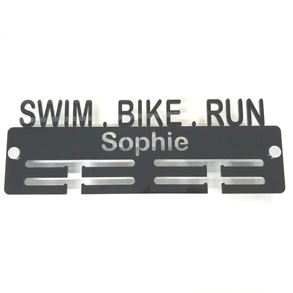 Swim Bike Run Medal Hanger, Light Gray