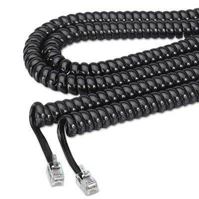 Coiled Phone Cord, Plug/Plug, 25 ft, Black (4 Pack)