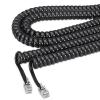 Coiled Phone Cord, Plug/Plug, 25 ft, Black (4 Pack)