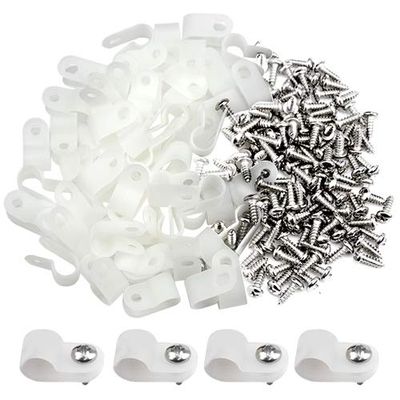 XINGYHENG 100pcs White Nylon R-Type Cable Clamps Fastener for 1/8 Inch (3.2mm) Dia Wire Tube Plastic Wire Cord Clip Fixer with 100 Pack Screws for Wire Management