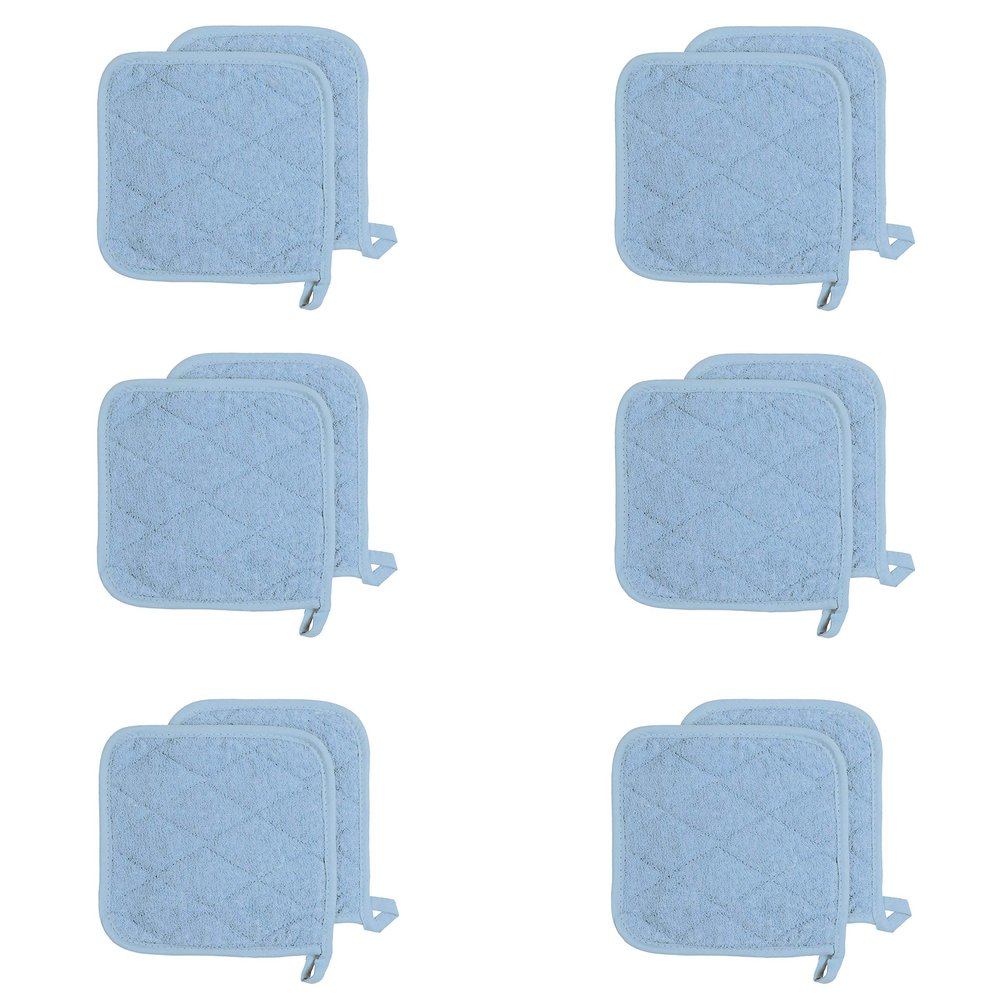 Arkwright Pot Holders for Kitchen - Heat Resistant Square Hot Pads Set of 12, Professional Grade Washable Cotton Coaster for Oven, Cooking and Baking, 7 x 7 in, Blue