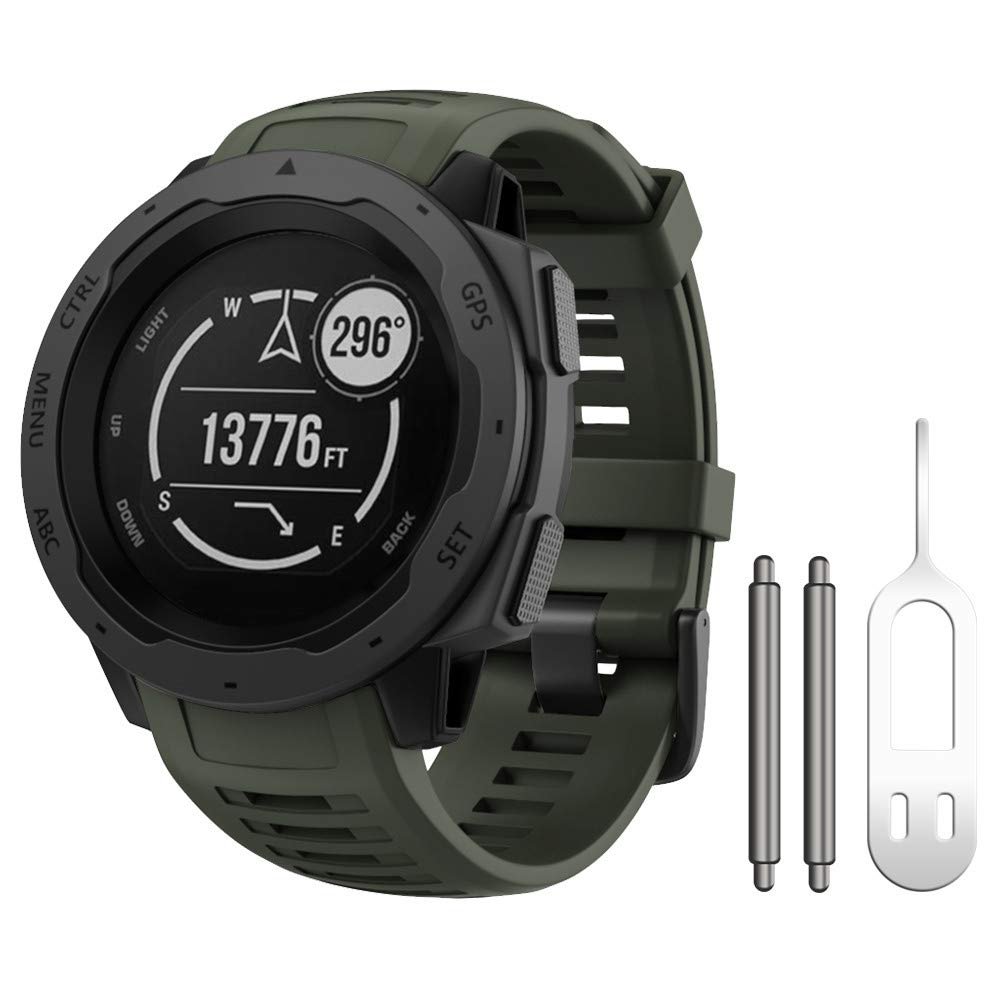 NotoCity for Garmin Instinct Band, Soft Silicone Replacement Watch Strap Compatible with Garmin Instinct 2/ Solar/Tactical(Army Green)
