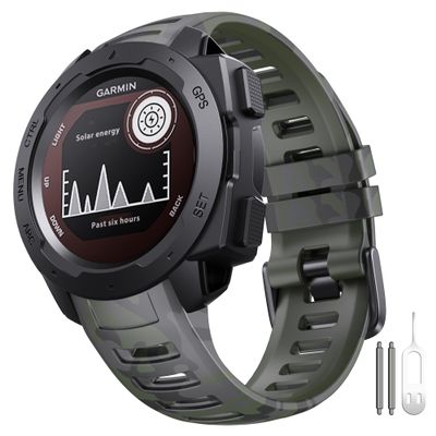 NotoCity for Garmin Instinct Band, Soft Silicone Replacement Watch Strap Compatible with Garmin Instinct 2/ Solar/Tactical (Camo Army Green)