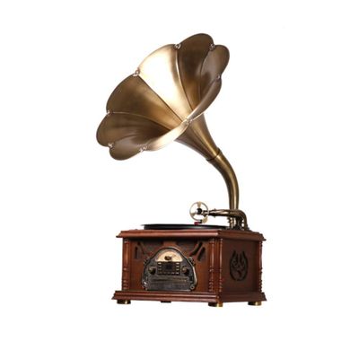 Idealforce Bluetooth Phonograph Record Player,Portable Version Gramophone Vintage Retro Style Subwoofer Speaker/Aux-in,CD,FM/AM Radio,45 RPM Adapter, for HX-411/12/NF-601/605/610 (Horn with Texture)