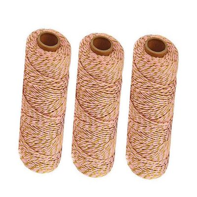 3 Rolls 2mm Two-Color Gold Wire Combined Cotton Thread 109 Yards/Roll String Rope for Gardening Decoration DIY Crafts and Gift Wrapping (Gold Wire + Pink)