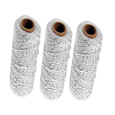 3 Rolls 2mm Two-Color Gold Wire Combined Cotton Thread 109 Yards/Roll String Rope for Gardening Decoration DIY Crafts and Gift Wrapping (Silver Wire + Gray)