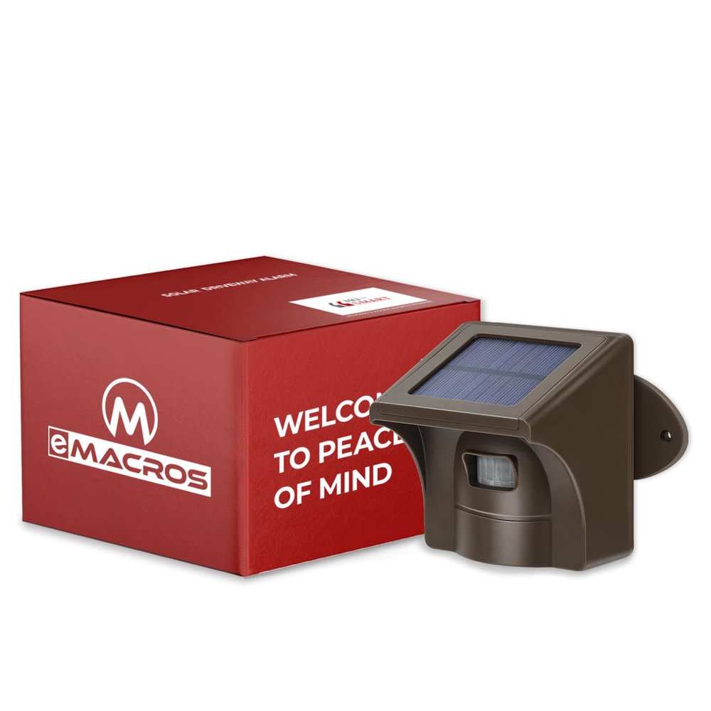 eMACROS Single Solar Sensor Incompatible with Pre-2022 Versions 1/2 Mile Long Range Motion Sensor for Long Driveways, Homes & Large Properties, Outdoor Weatherproof Security Alert System