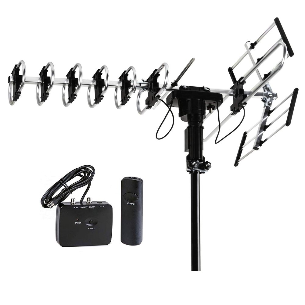 Five Star Outdoor Antenna HD TV 200 Miles Range with Motorized 360 Rotation, UHF/VHF/FM Radio with Infrared Remote Control
