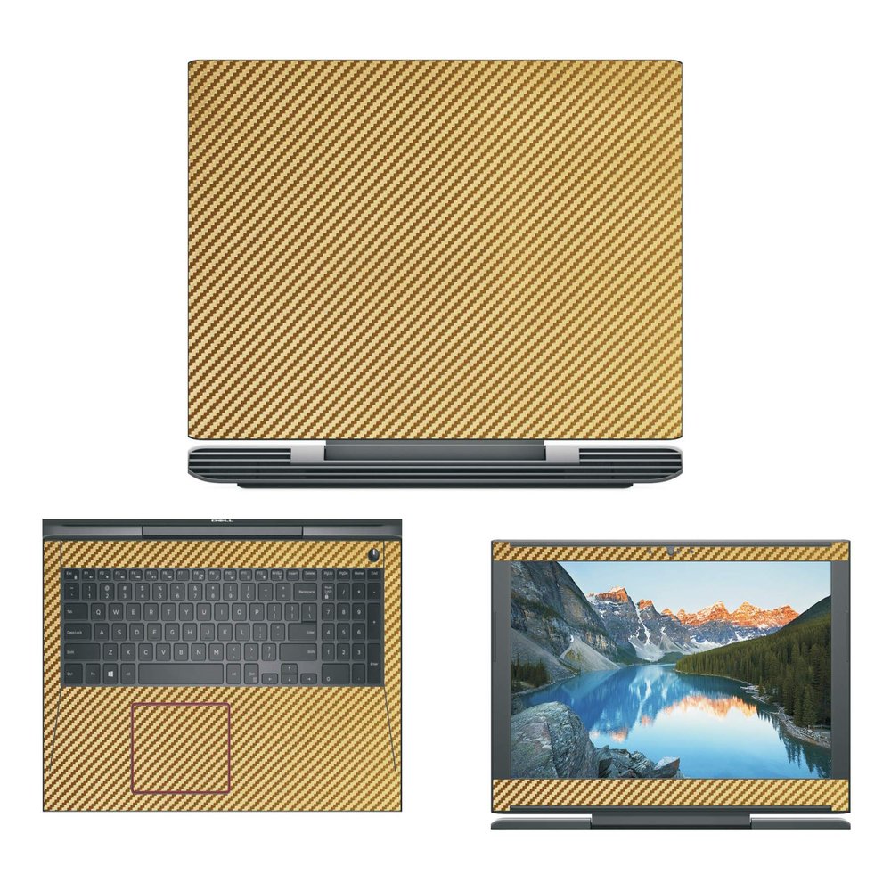 Decalrus - Protective Decal for Dell G5 G5587 (15.6" Screen) Laptop Gold Carbon Fiber Skin case Cover wrap CFDellG5587Gold