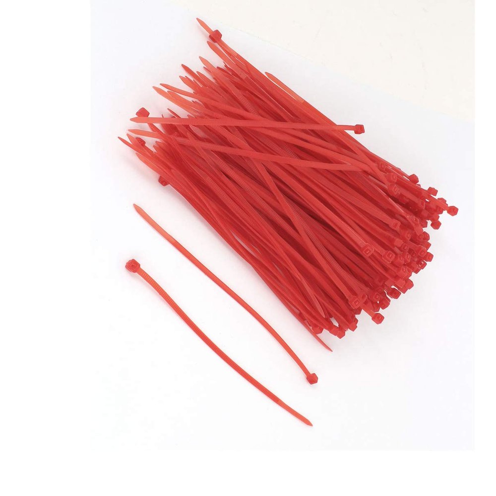 Aexit 500pcs 4mm Electrical Testers x 150mm Nylon Self-Locking Electric Wire Cable Zip Battery Testers Ties Red