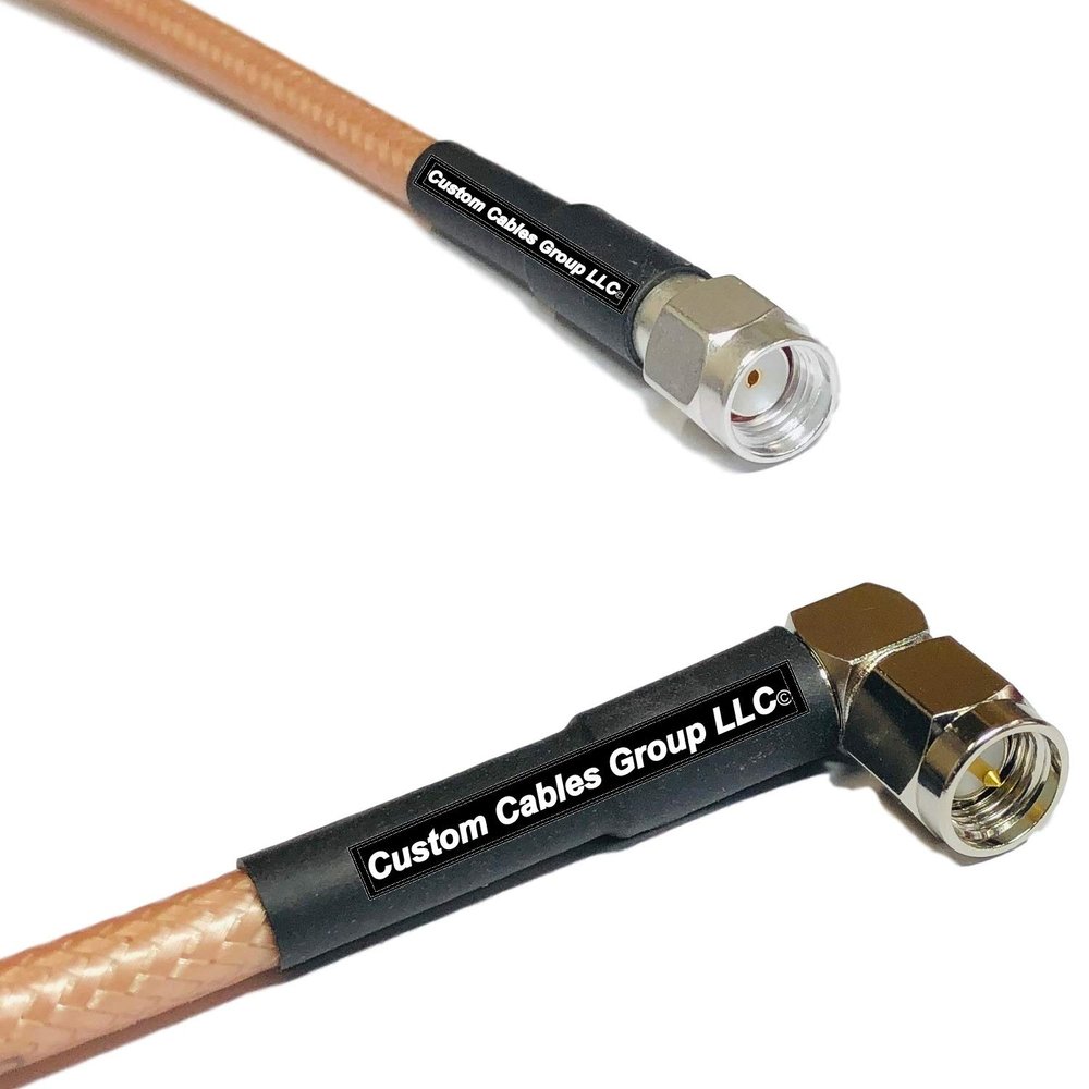 1 Foot RG142 RP-SMA Male to SMA Male Angle RF Coaxial Cable