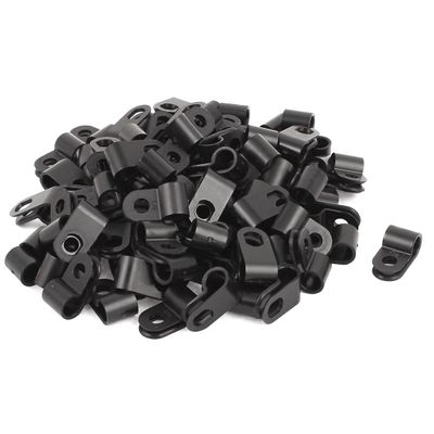 Aexit 100 Pcs Cord Management Black Plastic R Type Cable Clip Clamp for 6mm Dia Cable Raceways Wire Hose