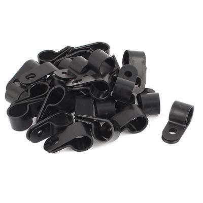 Aexit 30 Pcs Cord Management Black Plastic R Type Cable Clip Clamp for 12mm Dia Cable Raceways Wire Hose