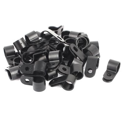 Aexit 50 Pcs Cord Management Black Plastic R Type Cable Clip Clamp for 12mm Dia Cable Raceways Wire Hose