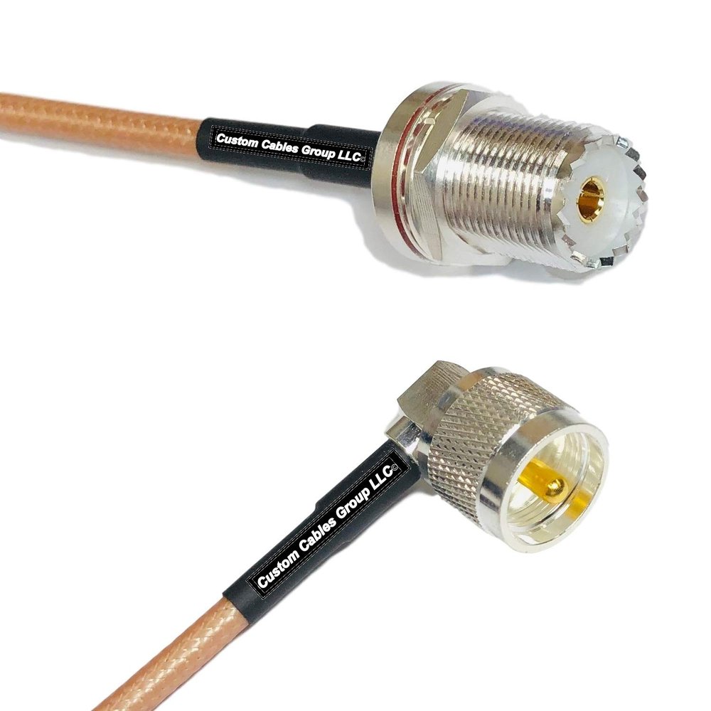 1 Foot RG400 Silver Plated UHF Female Bulkhead to UHF Male Angle RF Coaxial Cable