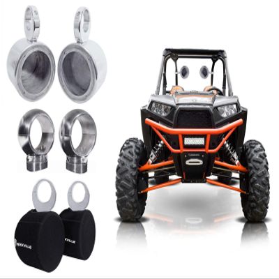 Rockville MAC525S Bundle: 5.25 in Polished Metal Marine Wakeboard Speaker Pod Enclosures, MacSwivelS 360 Degree Rotation Clamp Mounts, RWBC525 Neoprene Covers for RZR/ATV/UTV, 3-Items