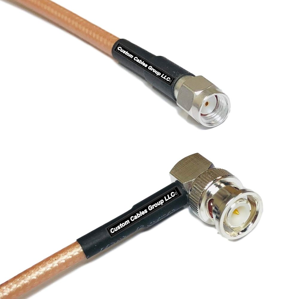 1 Foot RG400 Silver Plated RP-SMA Male to BNC Male Angle RF Coaxial Cable