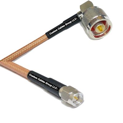 1 Foot RG400 Silver Plated N Male Angle to SMA Male RF Coaxial Cable