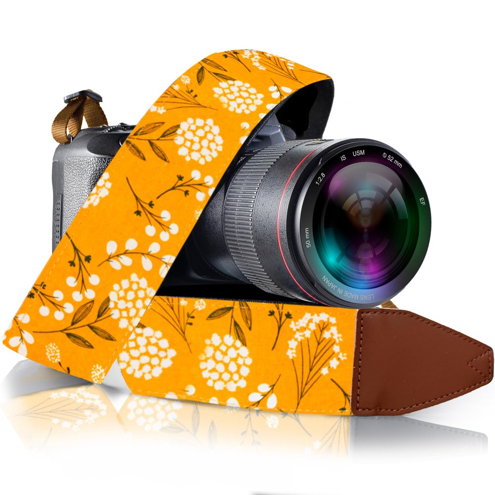 Art Tribute Camera Strap, Vintage Embroidered Neck Shoulder & Crossbody Camera Strap for DSLR Mirrorless Cameras, Fits Canon Nikon Sony Fujifilm, Quick Release, Photographer Gift, Yellow Spring