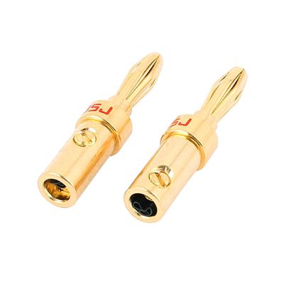 Aexit 2 Pcs Cables & Interconnects 4mm Audio Speaker Cable Connector Screw Type Banana Jack Gold Power Cables Tone Red