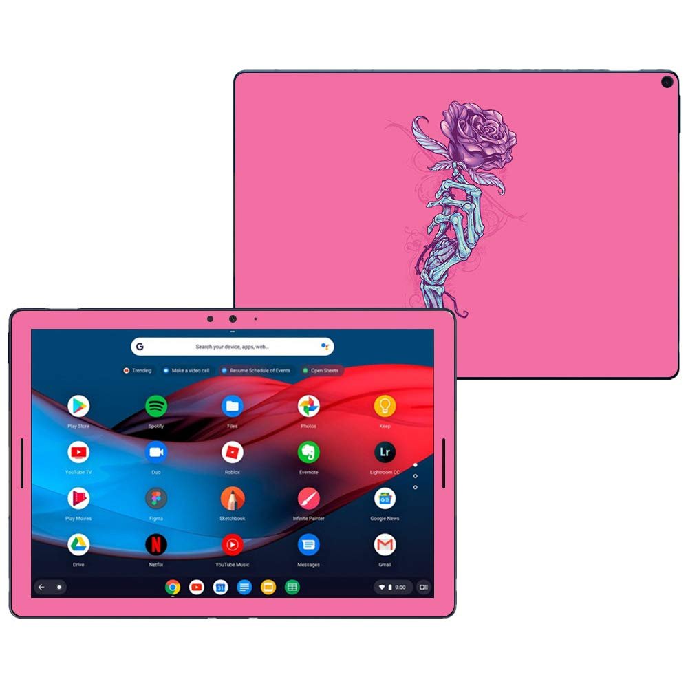 MightySkins Skin Compatible with Google Pixel Slate 12.3" (2018) - Rose Skeleton Hand | Protective, Durable, and Unique Vinyl Decal wrap Cover | Easy to Apply, Remove | Made in The USA