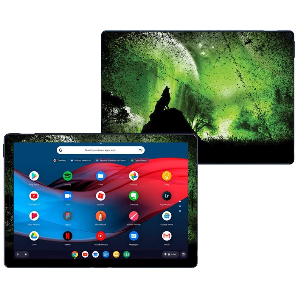MightySkins Skin Compatible with Google Pixel Slate 12.3" (2018) - Howling Wolf | Protective, Durable, and Unique Vinyl Decal wrap Cover | Easy to Apply, Remove, and Change Styles | Made in The USA
