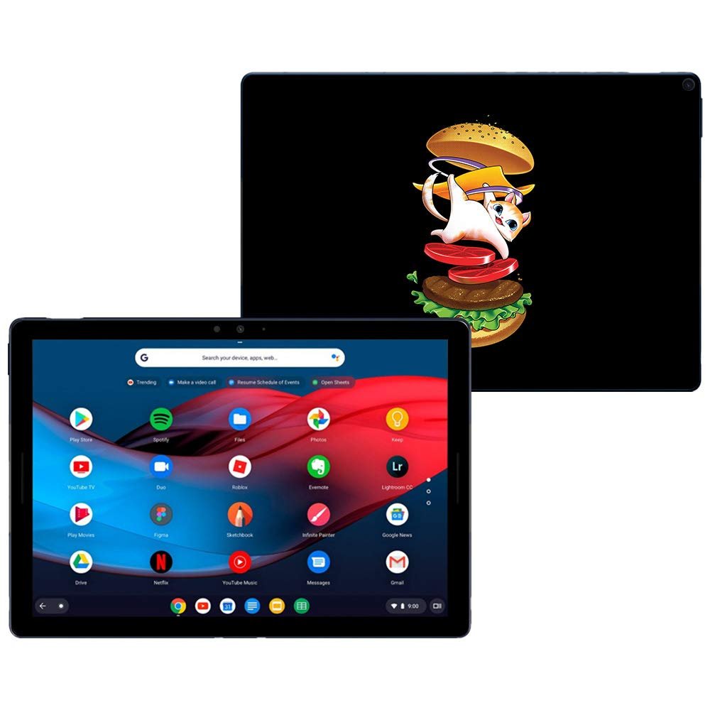 MightySkins Skin Compatible with Google Pixel Slate 12.3" (2018) - Hamburger Cat | Protective, Durable, and Unique Vinyl Decal wrap Cover | Easy to Apply, Remove, and Change Styles | Made in The USA