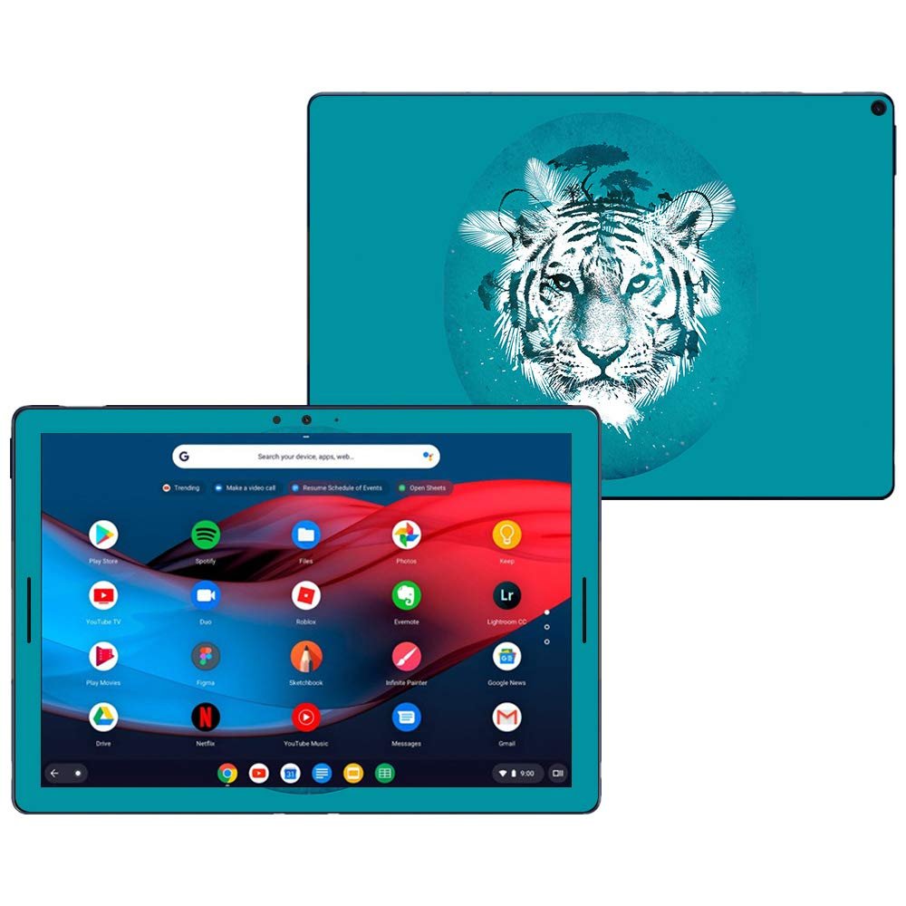 MightySkins Skin Compatible with Google Pixel Slate 12.3" (2018) - White Tiger | Protective, Durable, and Unique Vinyl Decal wrap Cover | Easy to Apply, Remove, and Change Styles | Made in The USA