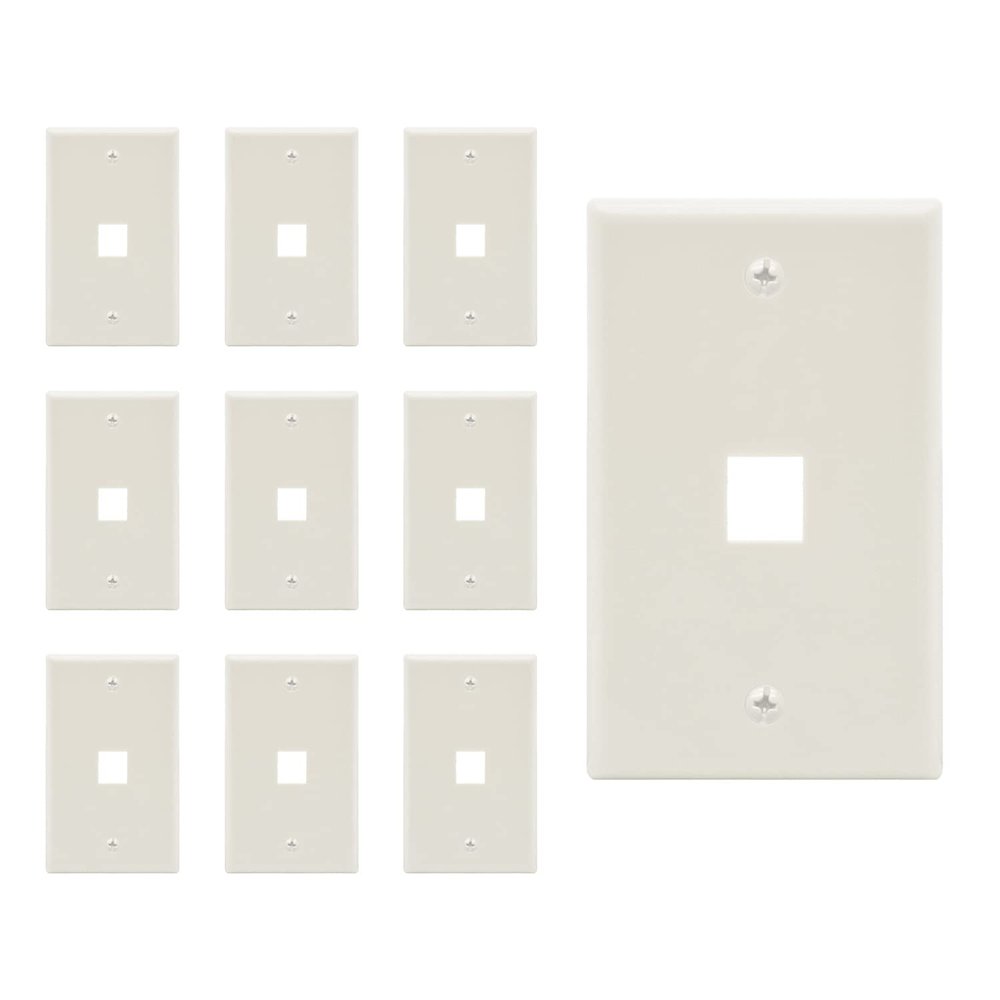 Beszin 1 Port Keystone Jack Wall Plate with Smooth Face (10-Pack, White)