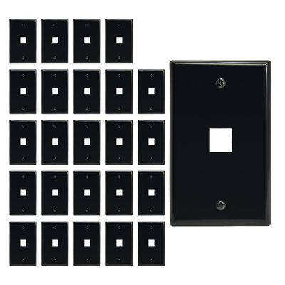 Beszin 1 Port Keystone Jack Wall Plate with Smooth Face (25-Pack, Black)