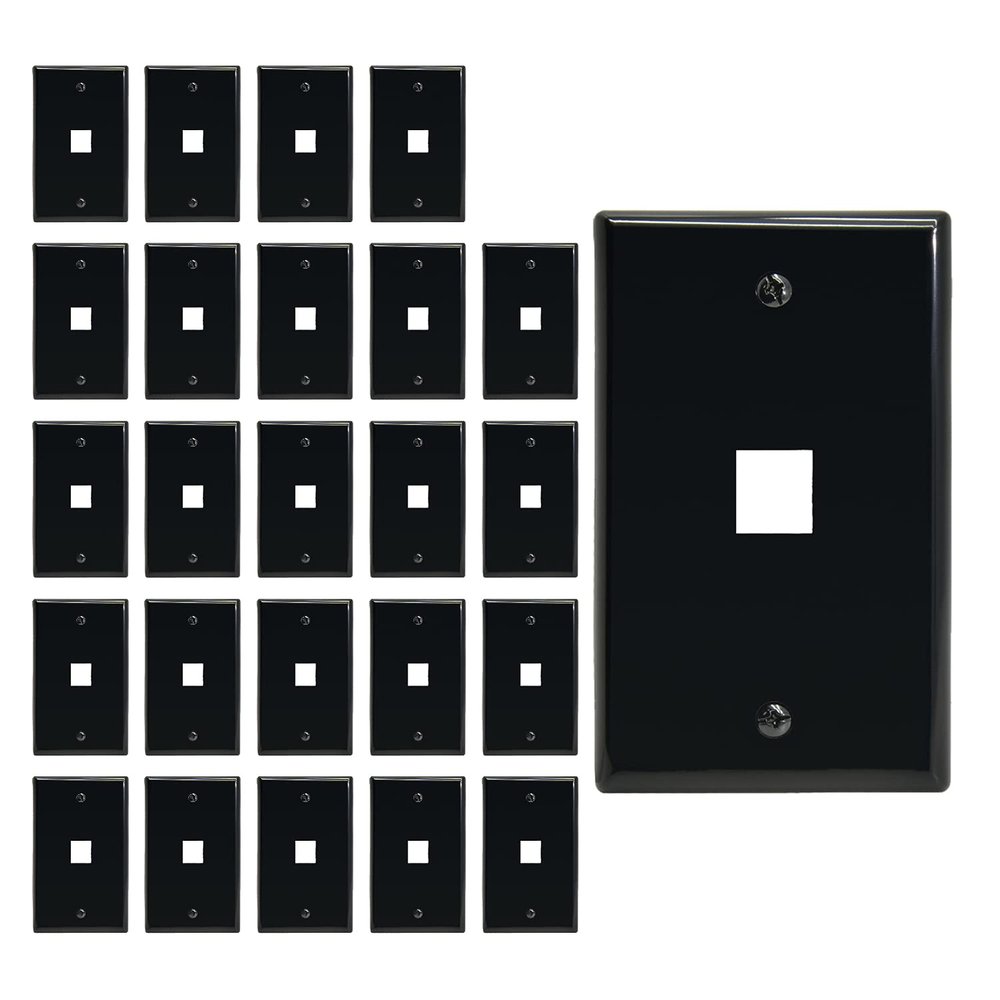 Beszin 1 Port Keystone Jack Wall Plate with Smooth Face (25-Pack, Black)