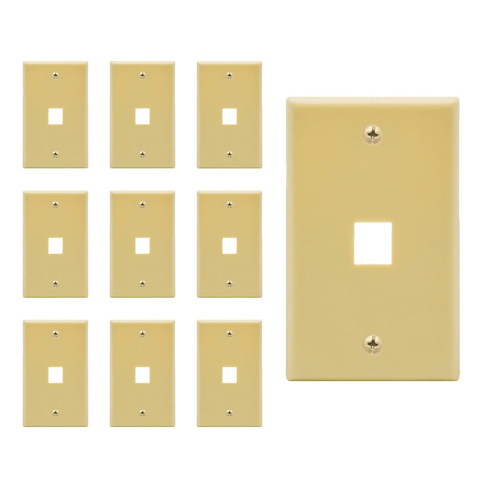 Beszin 1 Port Keystone Jack Wall Plate with Smooth Face (10-Pack, Ivory)