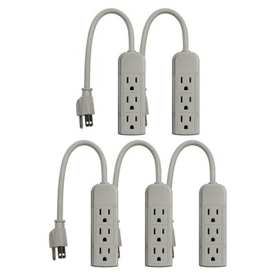 Uninex PS28U Compact Grounded 3-Outlet Power Strip, UL Listed, 1-Foot, 5-Pack