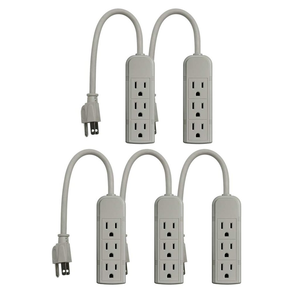 Uninex PS28U Compact Grounded 3-Outlet Power Strip, UL Listed, 1-Foot, 5-Pack