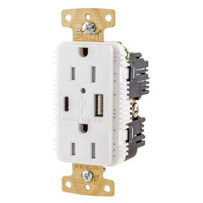 Hubbell USB15AC5WWR Outdoor USB Charging Outlet Weather Resistant WR TR-White (15 amps)
