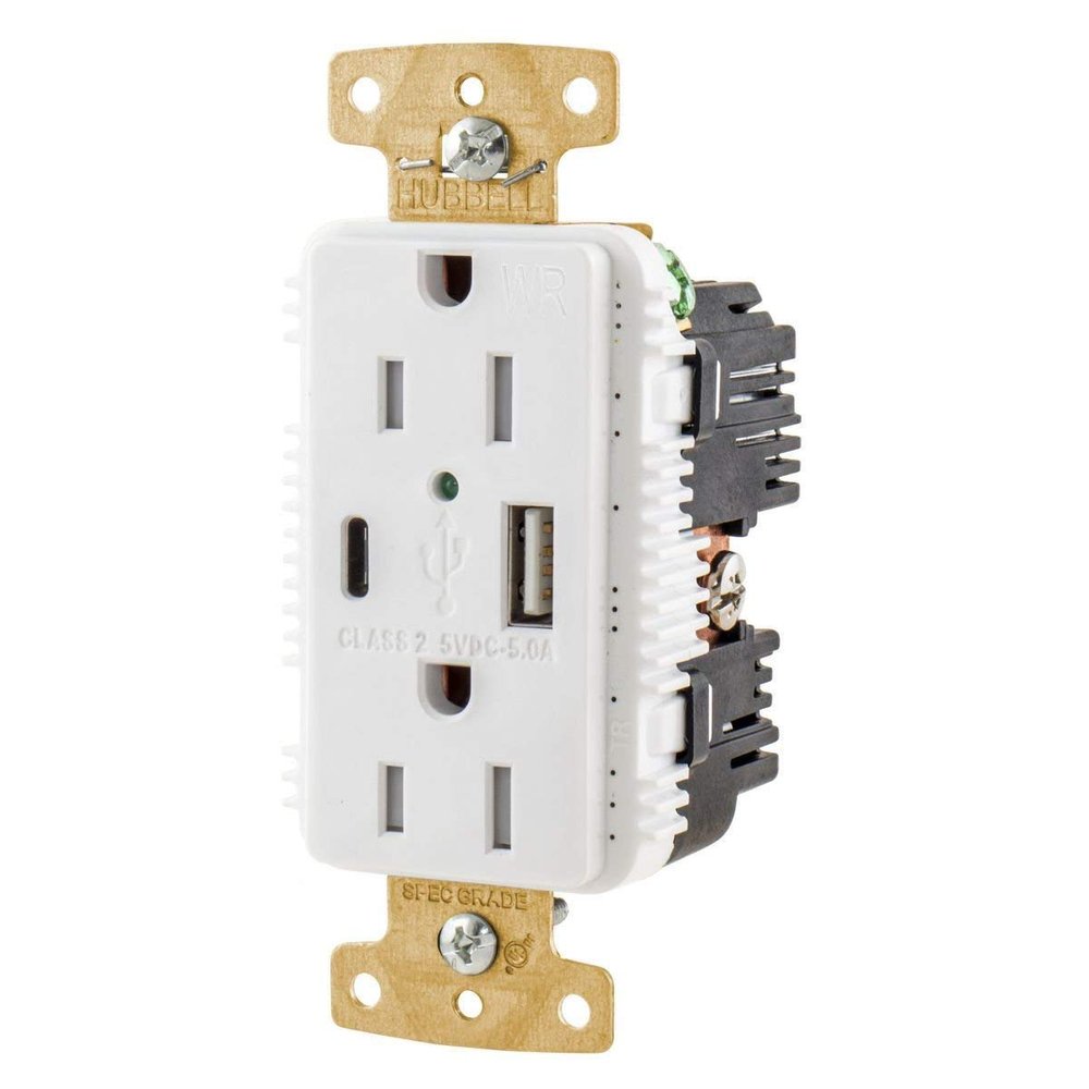 Hubbell USB15AC5WWR Outdoor USB Charging Outlet Weather Resistant WR TR-White (15 amps)