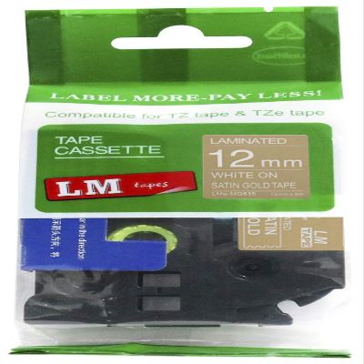 1/Pack LM Tapes - LMeMQ835 Premium 1/2" White Print on Satin Gold Label Compatible with P-Touch TZe-MQ835 Tape TZ-MQ835 and Includes a Nice Tape Color/Size Guide. Replaces 12mm 0.47 Laminated