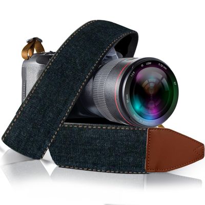 Art Tribute Camera Strap, Vintage Embroidered Neck Shoulder & Crossbody Camera Strap for DSLR Mirrorless Cameras, Fits Canon Nikon Sony Fujifilm, Quick Release, Photographer Gift, Blue Jeans