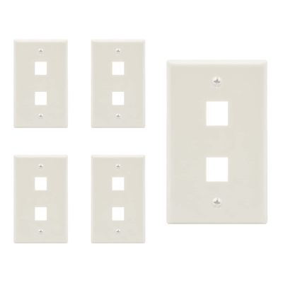 Beszin 2 Port Keystone Jack Wall Plate with Smooth Face (5-Pack, White)