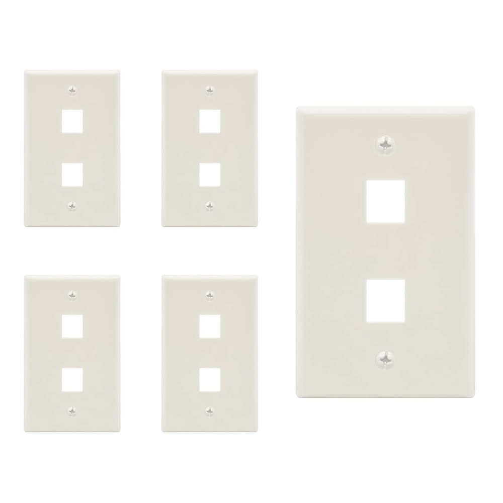 Beszin 2 Port Keystone Jack Wall Plate with Smooth Face (5-Pack, White)