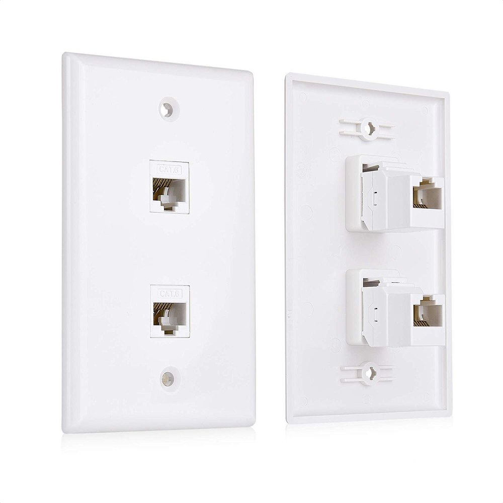 Cable Matters 2-Pack 2-Port Ethernet Wall Plate, Cat6 Wall Plate with White RJ45 Keystone Jack, Ethernet Jack Outlet in White