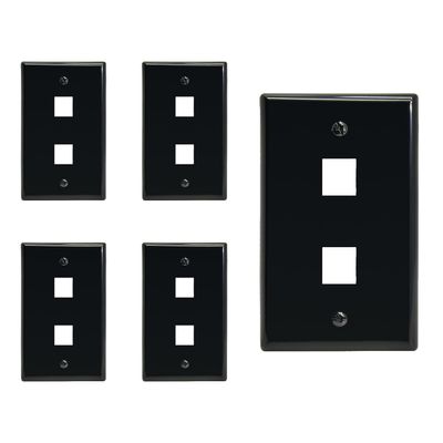 Beszin 2 Port Keystone Jack Wall Plate with Smooth Face (5-Pack, Black)