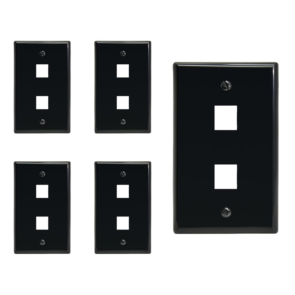 Beszin 2 Port Keystone Jack Wall Plate with Smooth Face (5-Pack, Black)