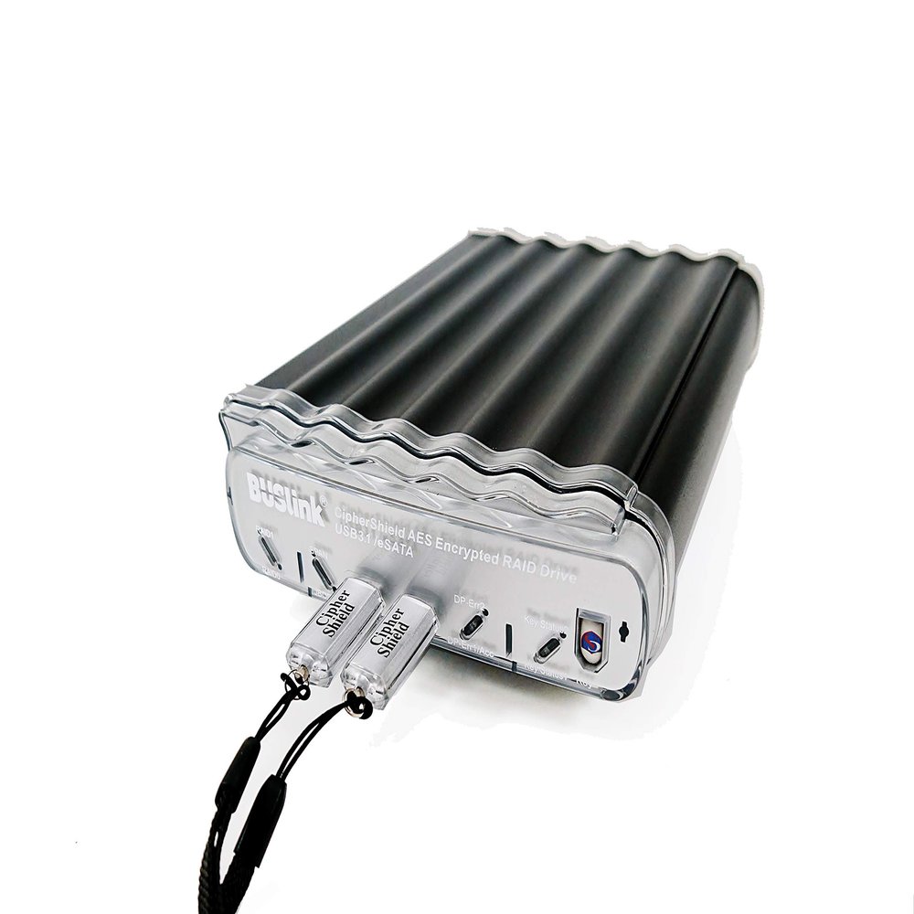 BUSlink CipherShield Dual Keys FIPS 140-2 Level 2 HIPAA 512-bit AES USB 3.1 Gen 2/eSATA RAID 0 Hardware Encrypted External Desktop SSD Drive (8TB)