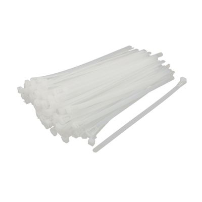 Aexit 100 Pcs Hinges 8mm x 200mm White Nylon Network Cable Cord Wire Tie Fastener Strap Adjustable Reusable Strap Hinges Hook Loop